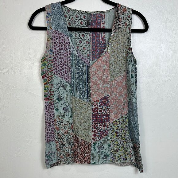 Blue Sky Vintage Patchwork Floral Print Embroidered Sleeveless Top Size S - Picture 1 of 6